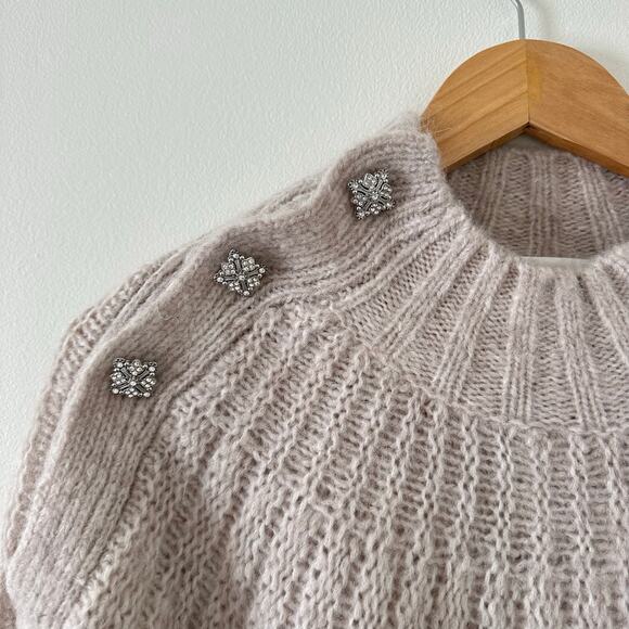 Ba&sh Rhinestone Embellished Button Shoulder Sweater Cream 2 - Picture 6 of 10